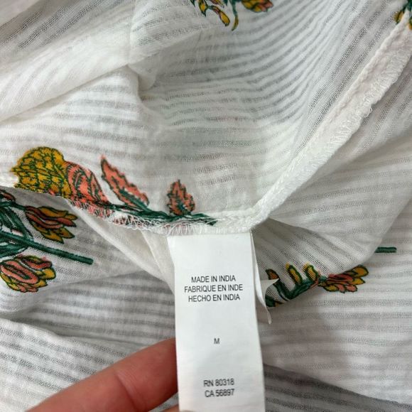 Lucky Brand Women White Cotton Pineapple Print Midi Dress Ruffle Sleeveless Maxi - Picture 10 of 14